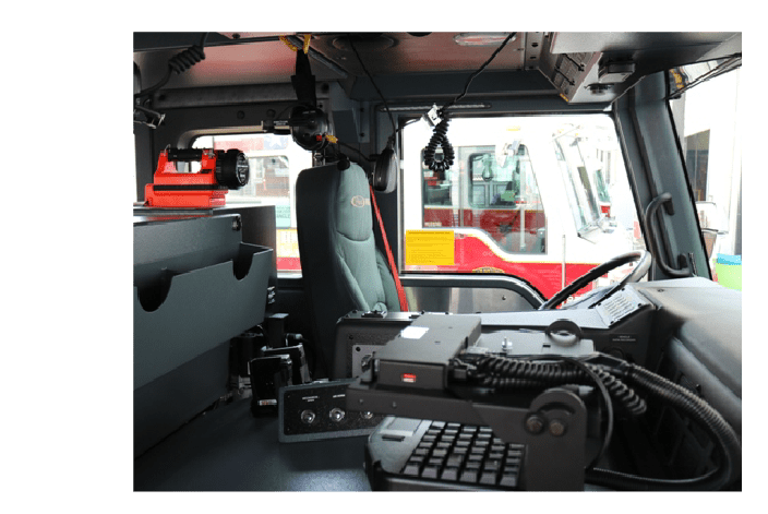 Inside of a fire engine equipped by Precision Installations, Inc.