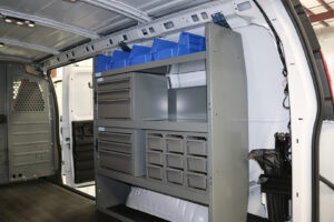 Adrian Steel shelving installed in commercial van Adrian Steel shelving installed in commercial van