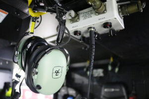 David Clark emergency headset hangs from the inside of an emergency vehicle David Clark emergency headset hangs from the inside of an emergency vehicle